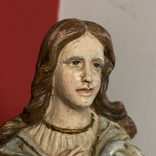 Ancient painted terracotta sculpture of the Immaculate Madonna. 1827 Luigi Pettinari Sculptor. H 48