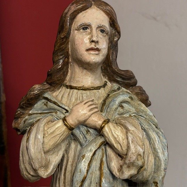 Ancient painted terracotta sculpture of the Immaculate Madonna. 1827 Luigi Pettinari Sculptor. H 48