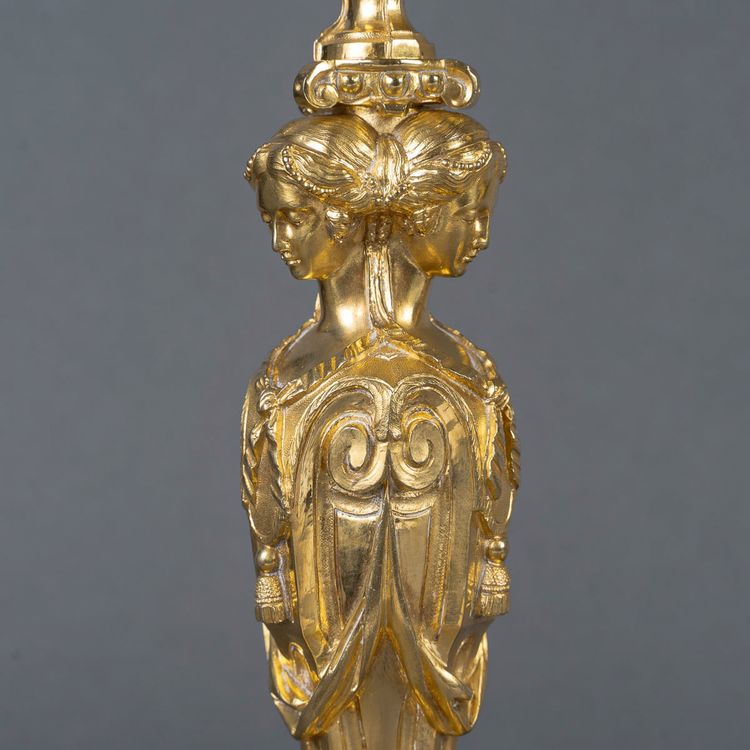 Vestals Pair of Louis XVI Style Chiseled and Gilt Bronze Candlesticks, 19th Century circa 1850