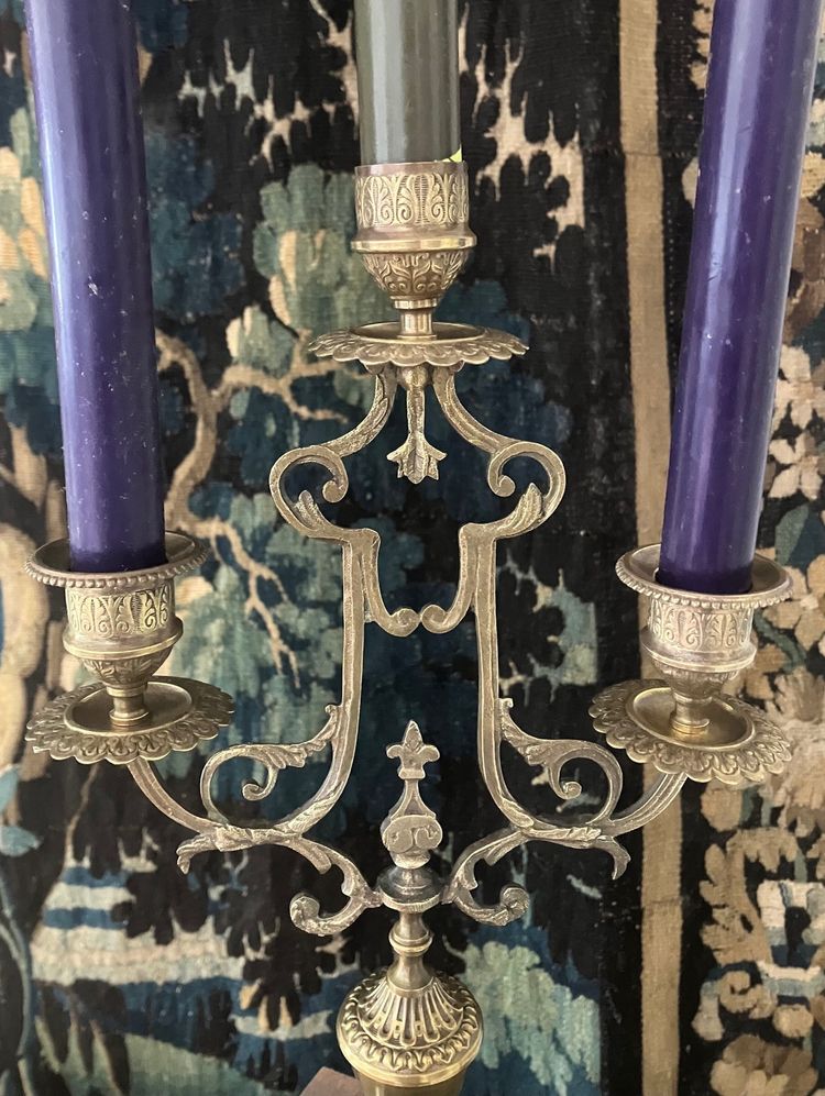 Large Napoleon III style candelabra in gilded bronze and "Vert de Mer" marble from the late 19th century