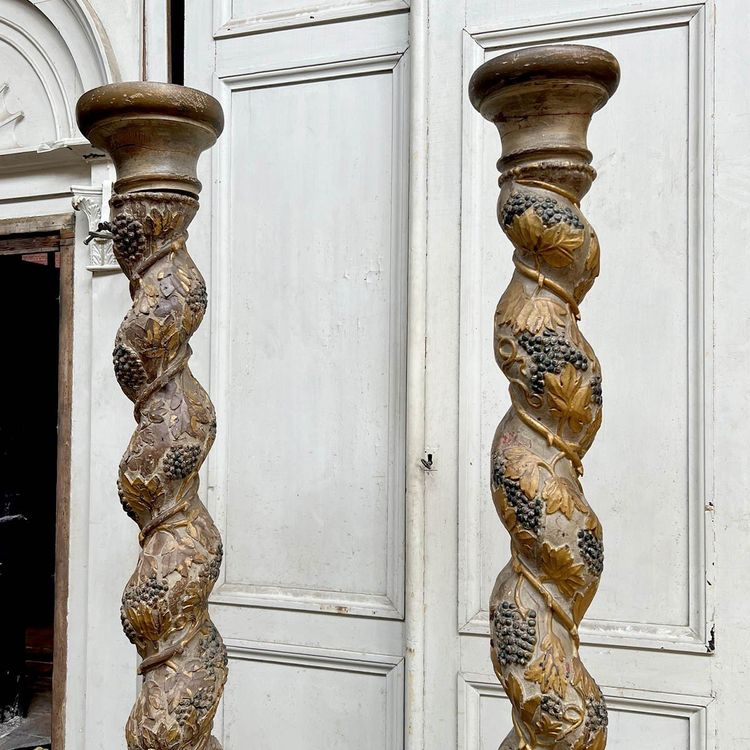 Pair of XVIII century carved wooden columns