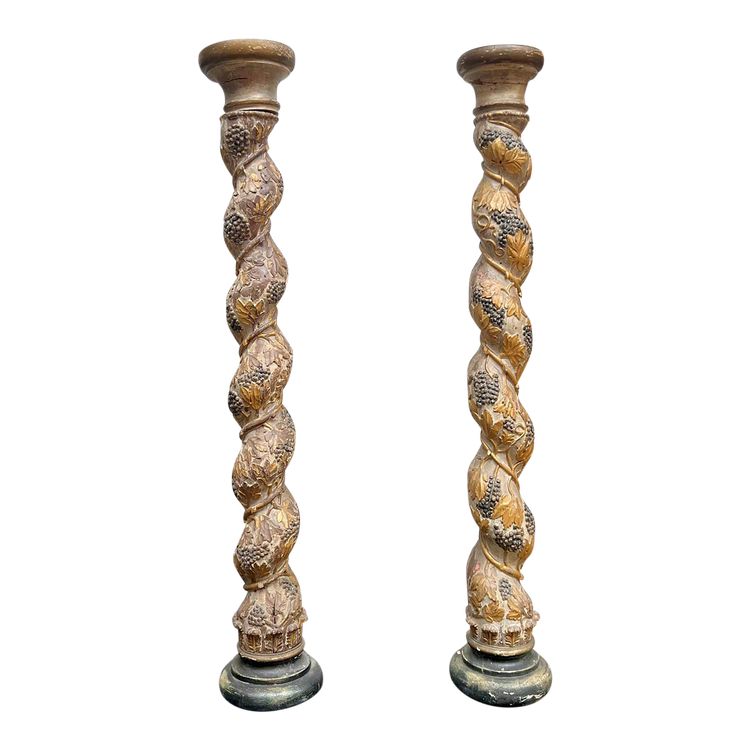 Pair of XVIII century carved wooden columns