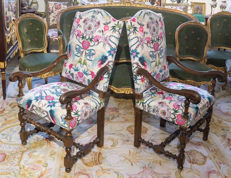 A Pair of Louis XIII Style Armchairs, 18th Century