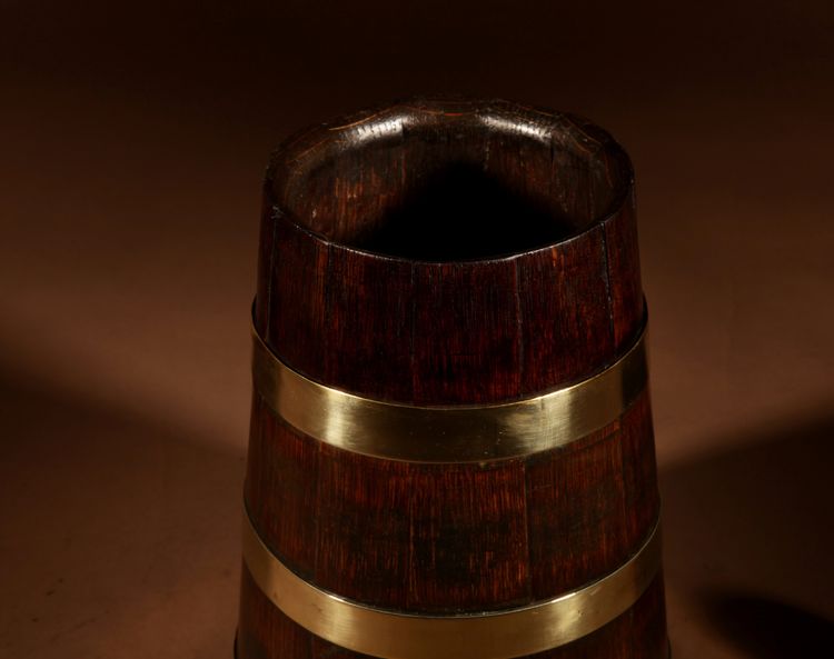 Oak and brass barrel, possibly herring-shaped, circa 1850.