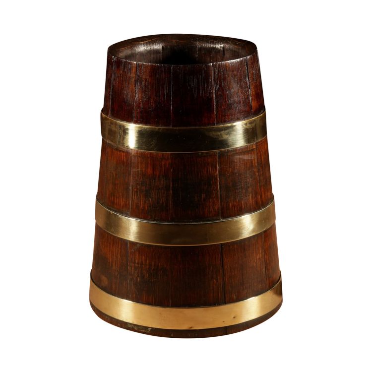 Oak and brass barrel, possibly herring-shaped, circa 1850.