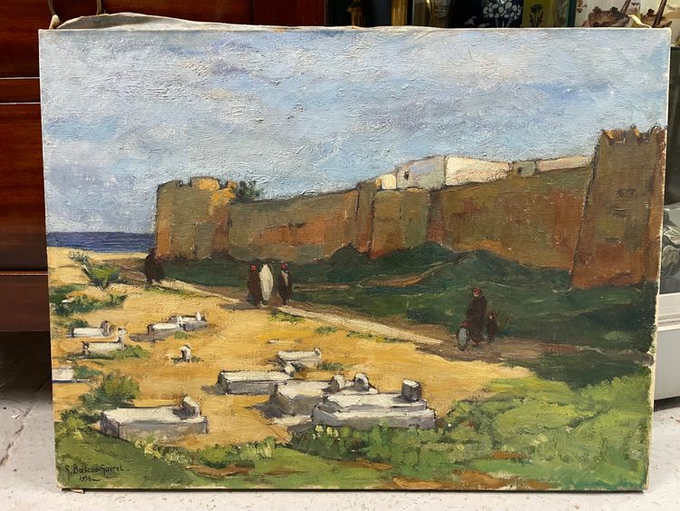 Geneviève Bascou Gavrel - The Ramparts of Hammamet Oil on Canvas Orientalist Tunisia