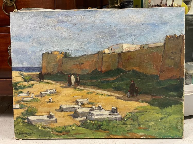 Geneviève Bascou Gavrel - The Ramparts of Hammamet Oil on Canvas Orientalist Tunisia