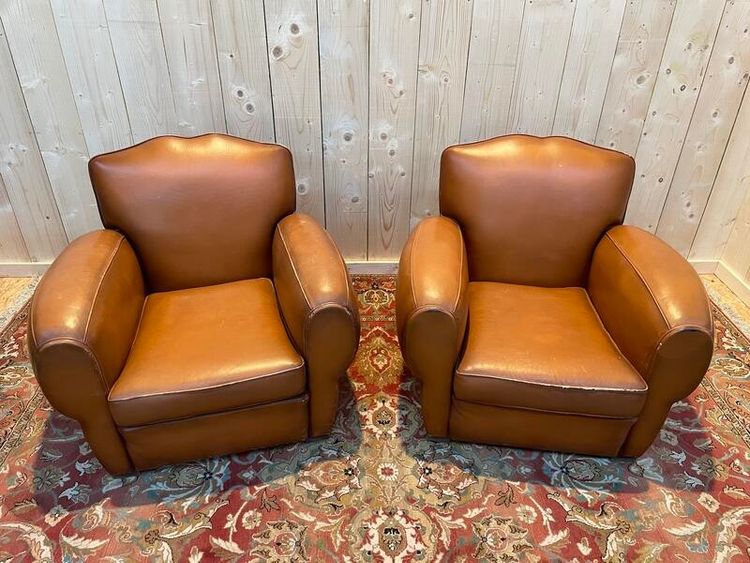 Pair of Art Deco leather club armchairs