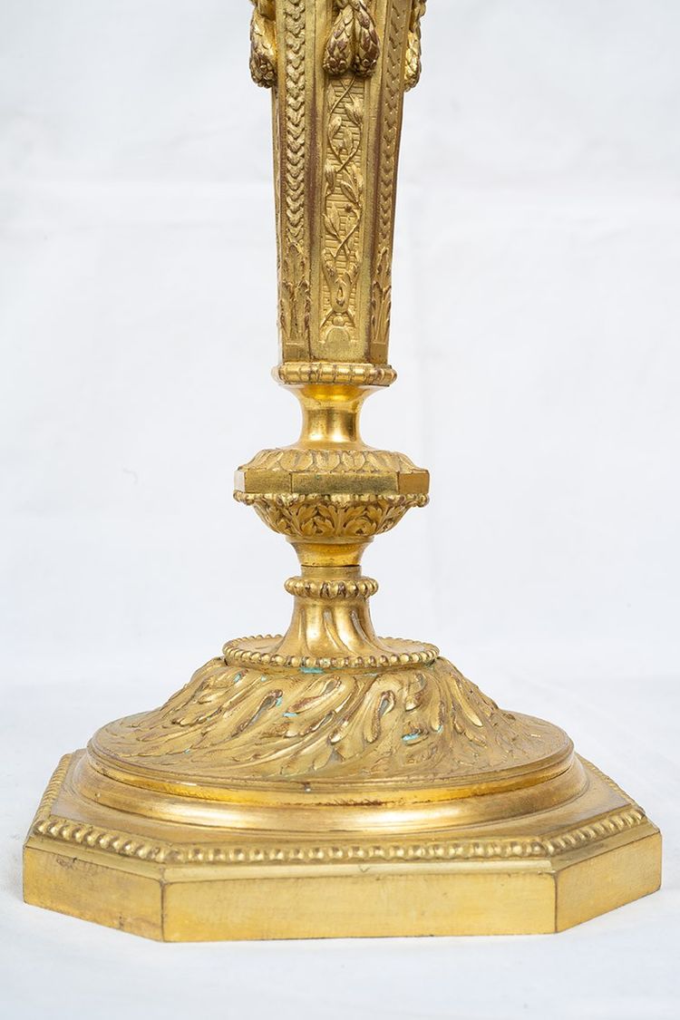 Pair of antique gilt bronze candlesticks. France, 19th century