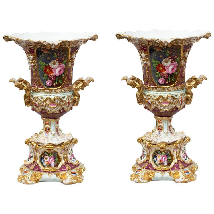 Pair of antique porcelain vases, 19th century, France