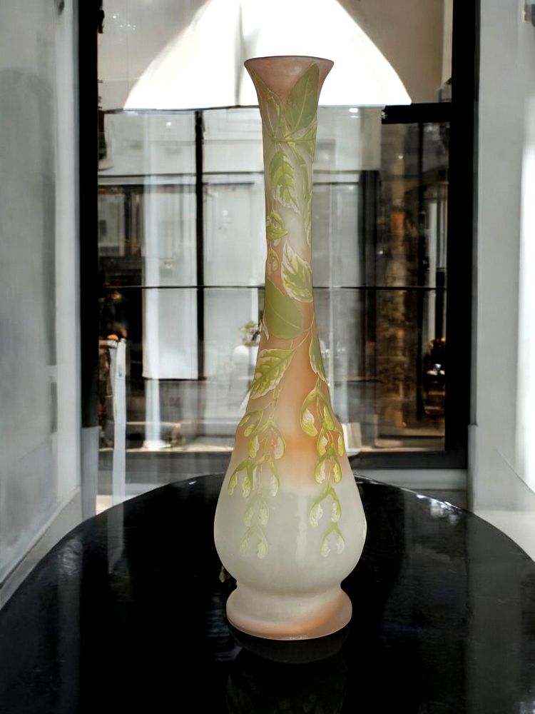 VASE BY ÉMILE GALLÉ 1846-1904 WITH MAPLE BRANCH DECOR ART NOUVEAU PERIOD