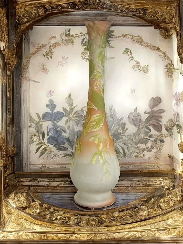 VASE BY ÉMILE GALLÉ 1846-1904 WITH MAPLE BRANCH DECOR ART NOUVEAU PERIOD