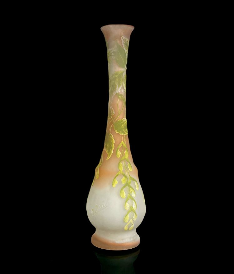 VASE BY ÉMILE GALLÉ 1846-1904 WITH MAPLE BRANCH DECOR ART NOUVEAU PERIOD