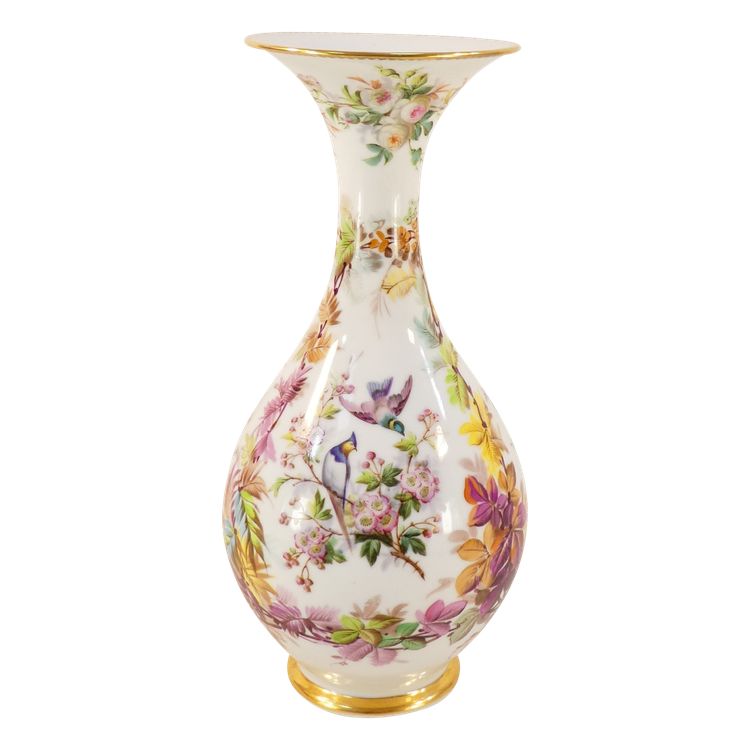 VIEUX PARIS porcelain vase with floral and bird decoration