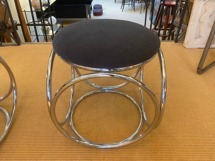 Pair of openwork chrome stools, circa 1970.