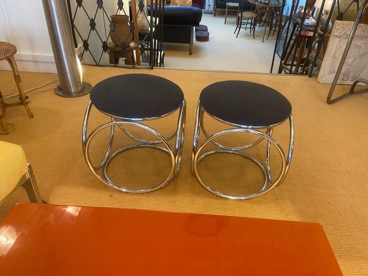 Pair of openwork chrome stools, circa 1970.