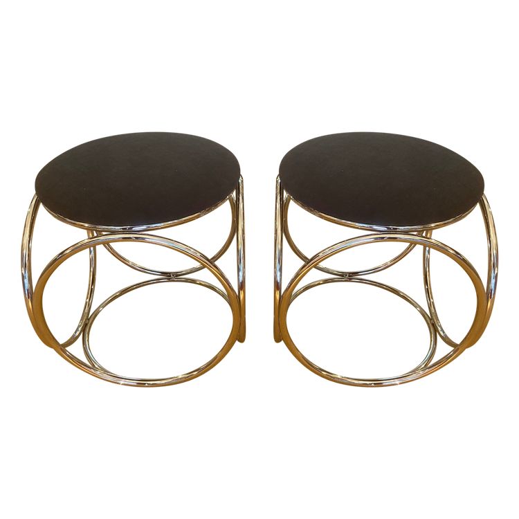 Pair of openwork chrome stools, circa 1970.