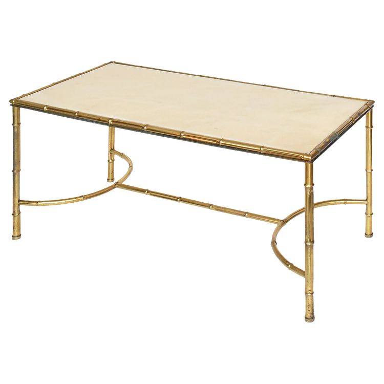 Bamboo-style gilded brass coffee table in the style of Maison Baguès