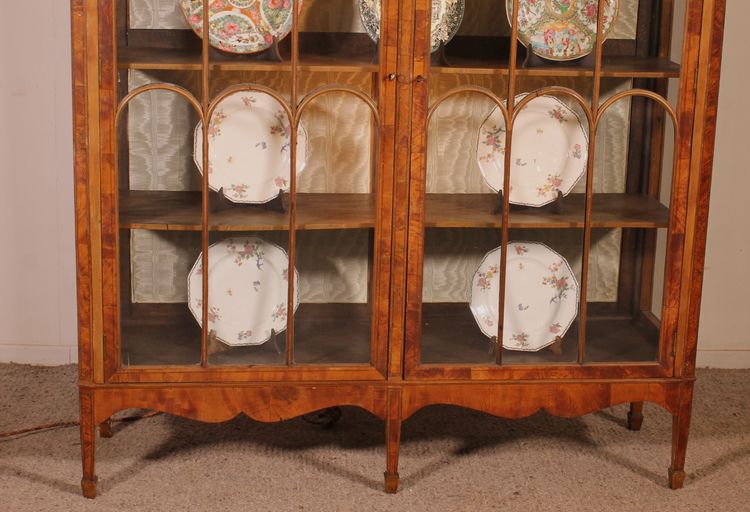 19th Century Mahogany And Burl Walnut Display Cabinet With Lighting