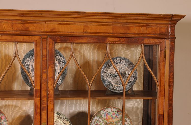 19th Century Mahogany And Burl Walnut Display Cabinet With Lighting