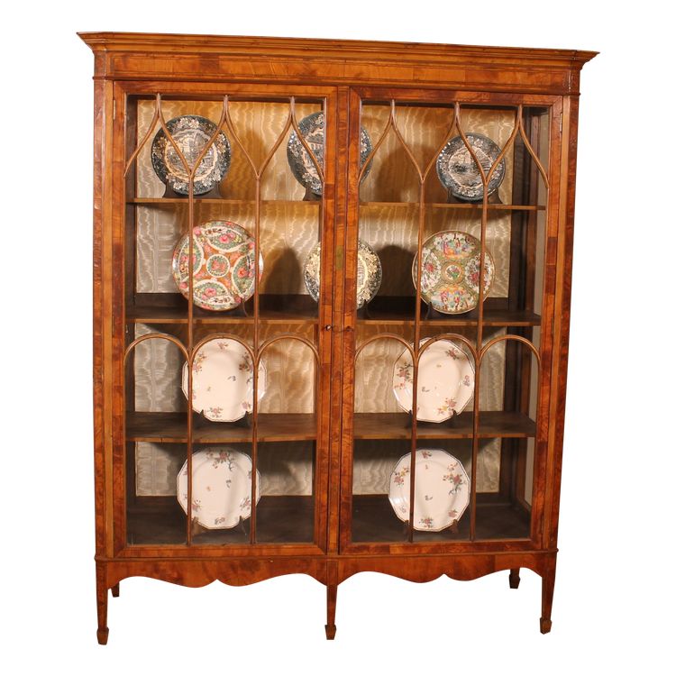 19th Century Mahogany And Burl Walnut Display Cabinet With Lighting