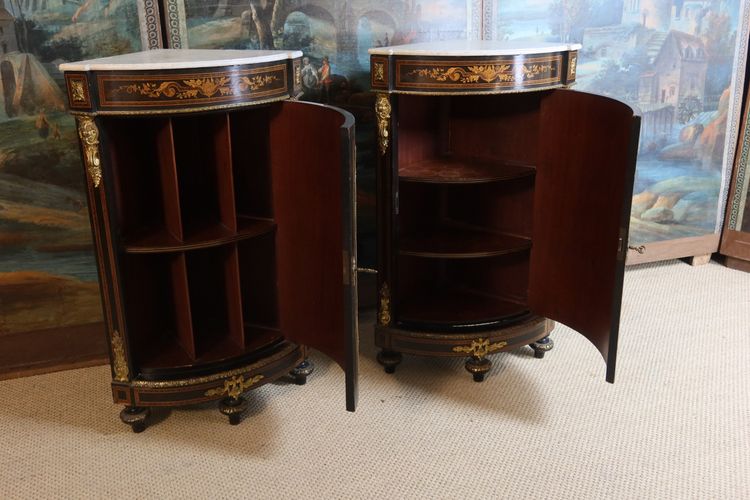 Pair of 19th century inlaid corner cabinets