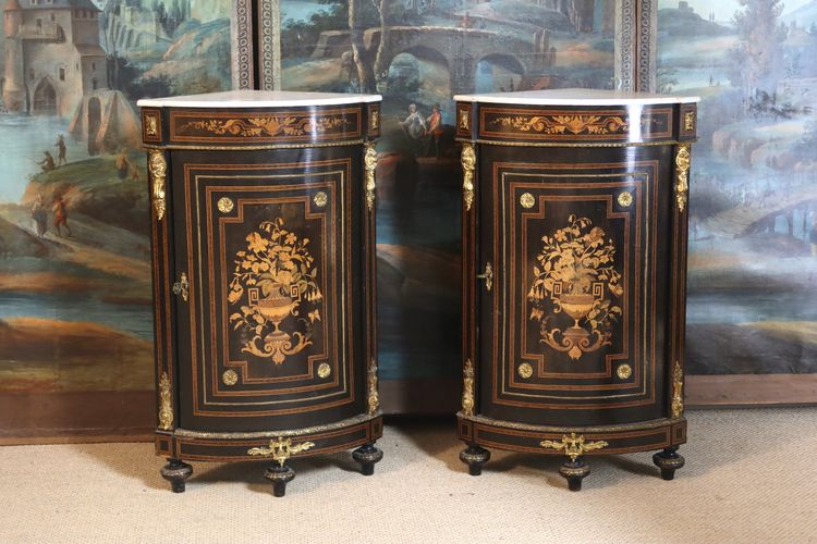 Pair of 19th century inlaid corner cabinets