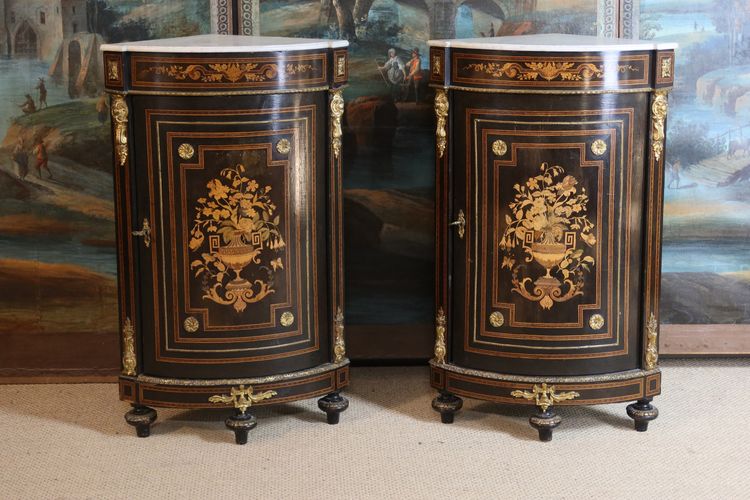 Pair of 19th century inlaid corner cabinets