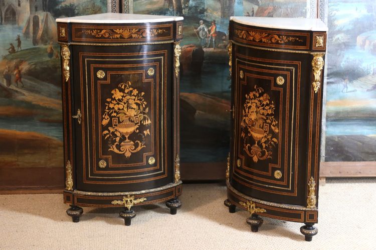 Pair of 19th century inlaid corner cabinets