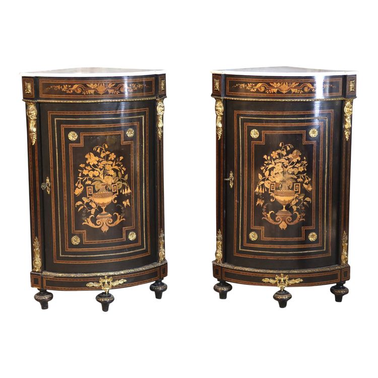 Pair of 19th century inlaid corner cabinets