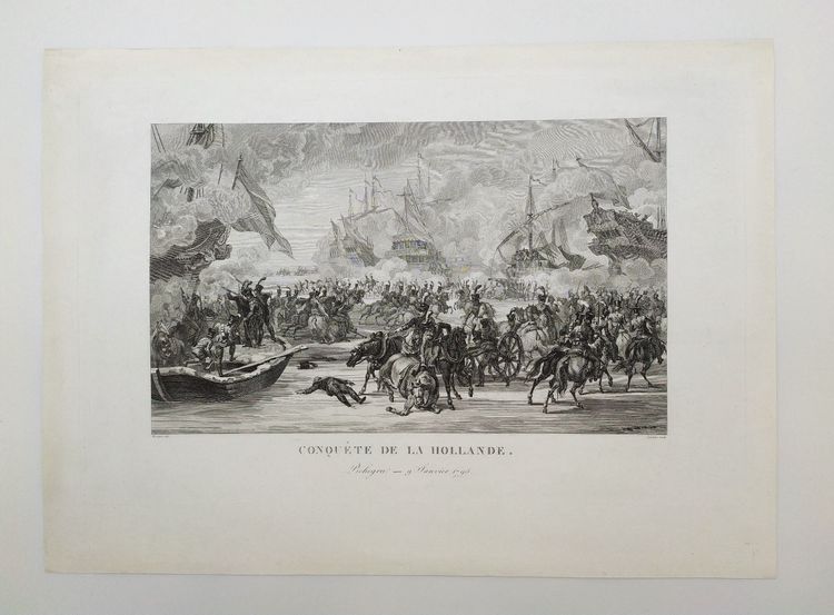 Conquest Of Holland Naval Battle Etching Engraving 19th Century Old Print