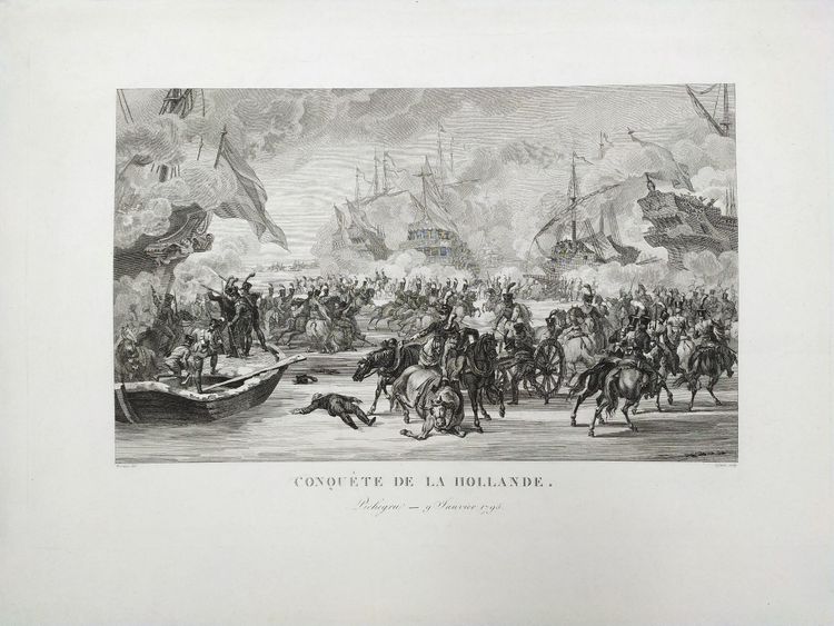 Conquest Of Holland Naval Battle Etching Engraving 19th Century Old Print