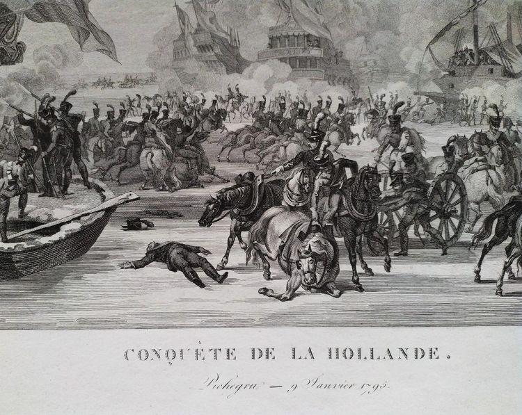 Conquest Of Holland Naval Battle Etching Engraving 19th Century Old Print