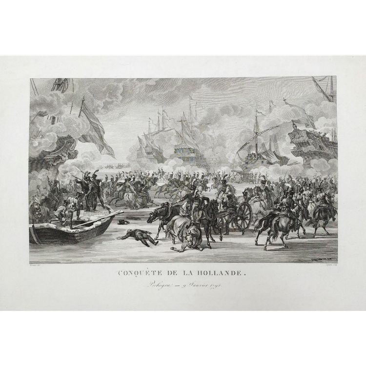 Conquest Of Holland Naval Battle Etching Engraving 19th Century Old Print