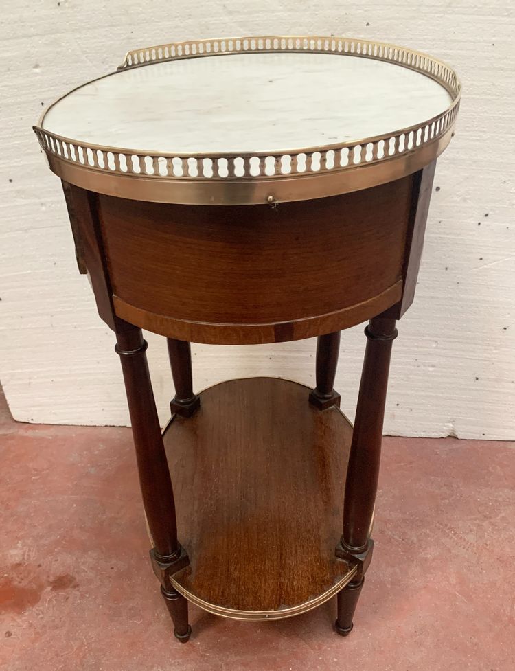 Louis XVI style oval coffee table in mahogany and marble, 19th century