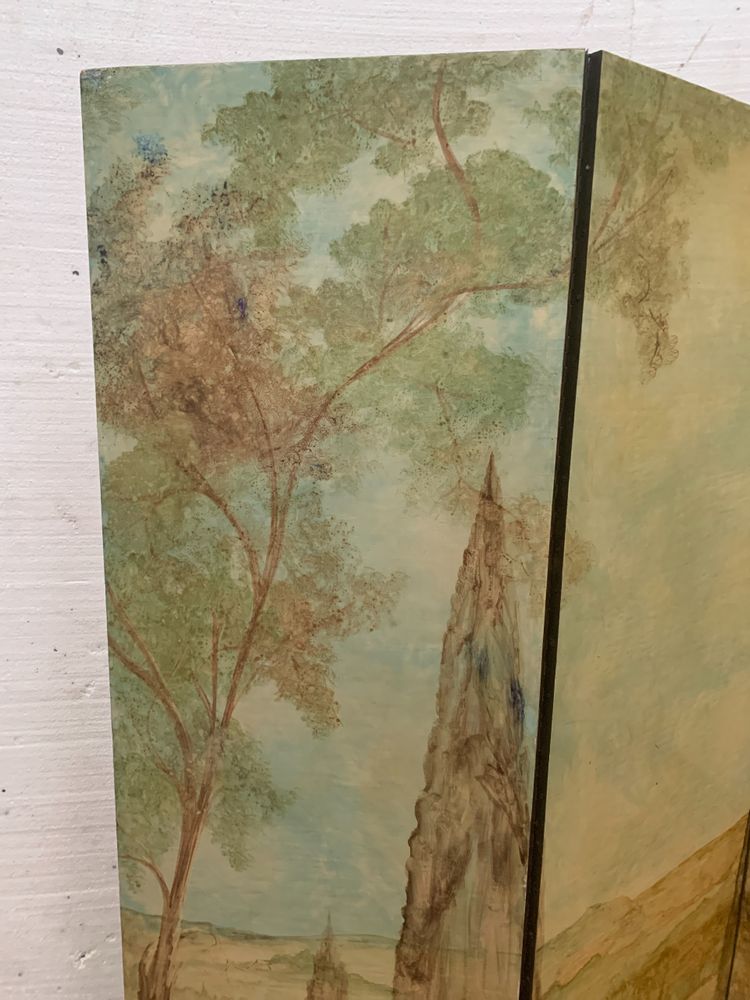 Painted three-leaf folding screen XX century