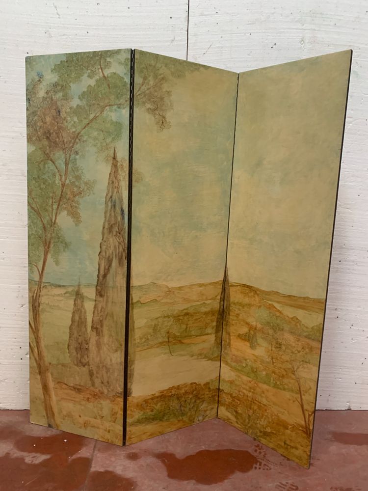 Painted three-leaf folding screen XX century