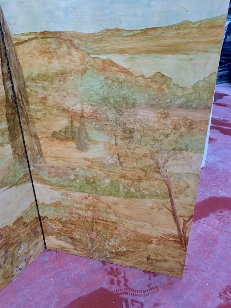 Painted three-leaf folding screen XX century