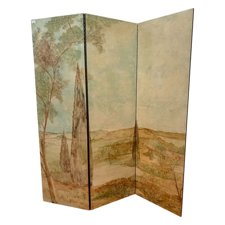 Painted three-leaf folding screen XX century