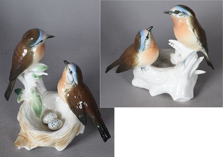 Porcelain, pair of birds, bears a seal, height: 16 cm