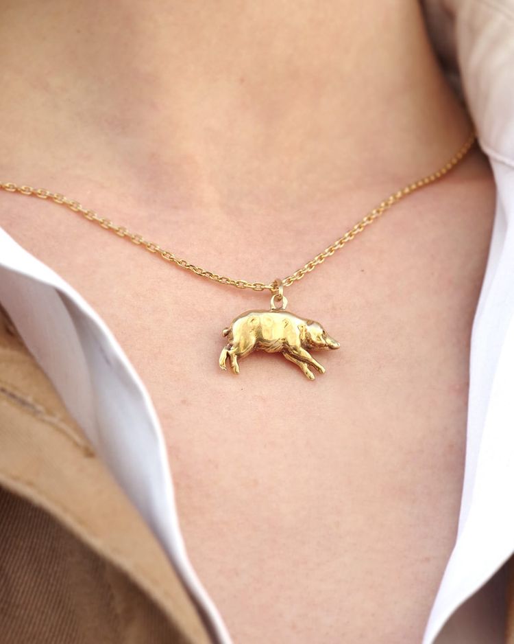 Lucky Pig Charm Pendant In 14 Karat Gold, Lucky Charm, Luck, Antique Jewel