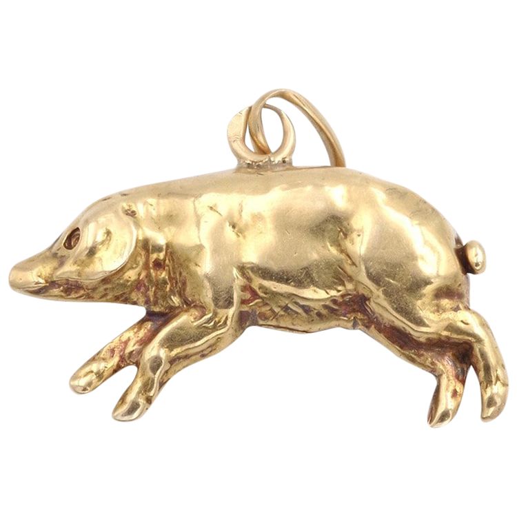 Lucky Pig Charm Pendant In 14 Karat Gold, Lucky Charm, Luck, Antique Jewel