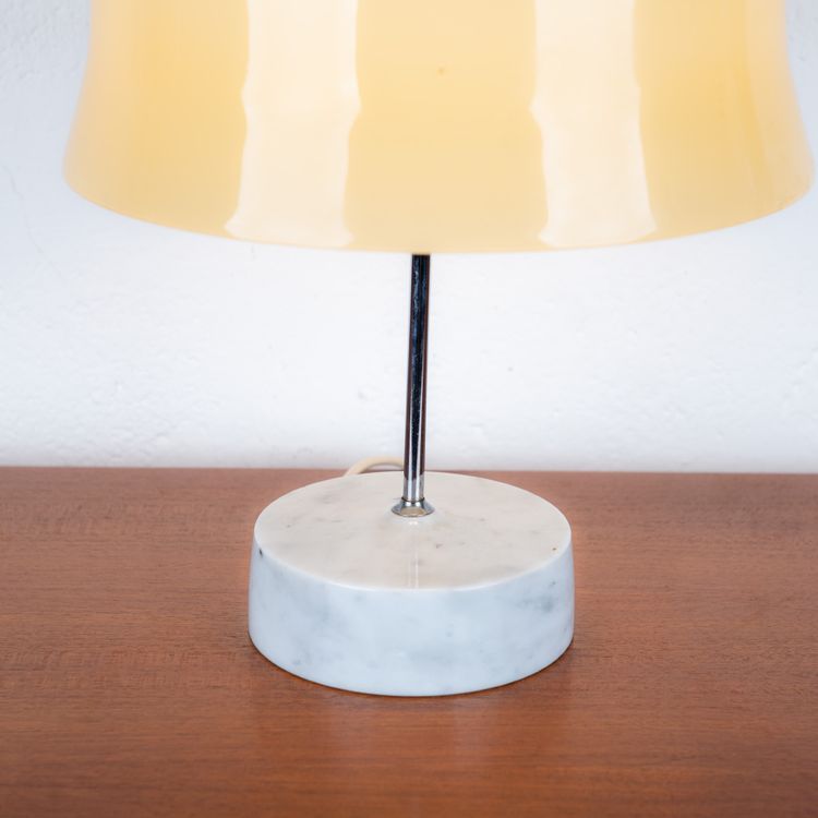 Mushroom lamp, in glass and opaline glass, marble base, 1965.