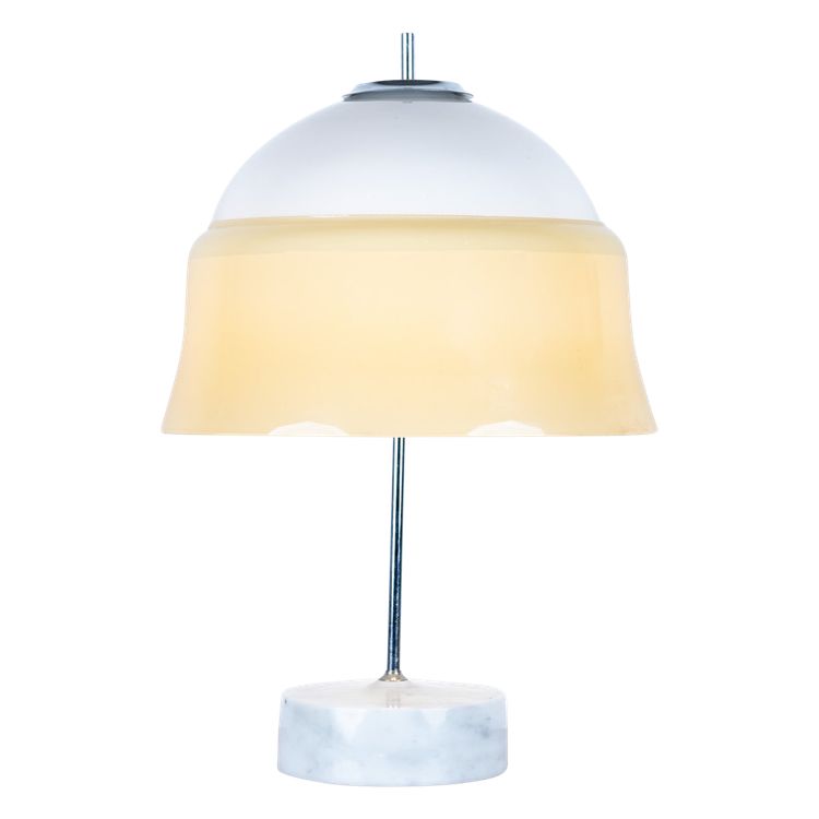 Mushroom lamp, in glass and opaline glass, marble base, 1965.