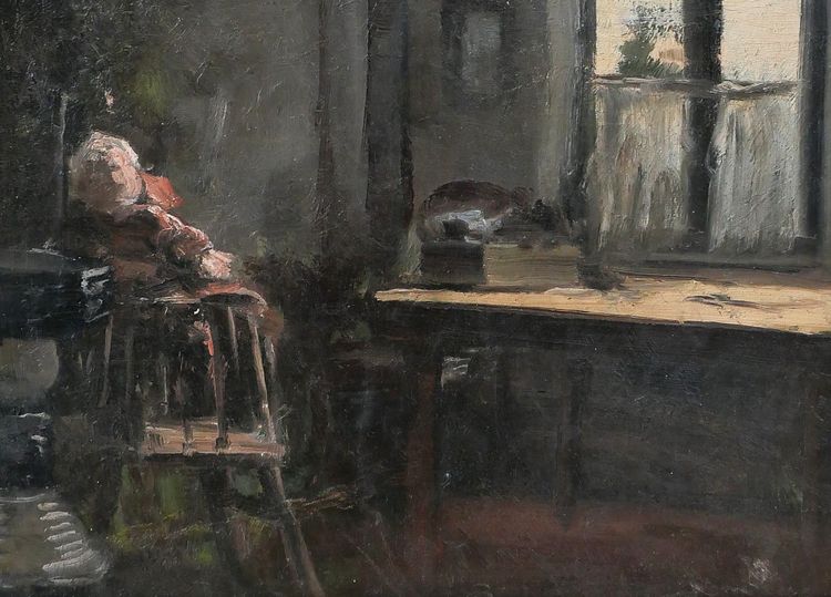 Joseph François 1851-1940 Intérieur de maison à la poupée, tableau, impressionnisme, Belgique