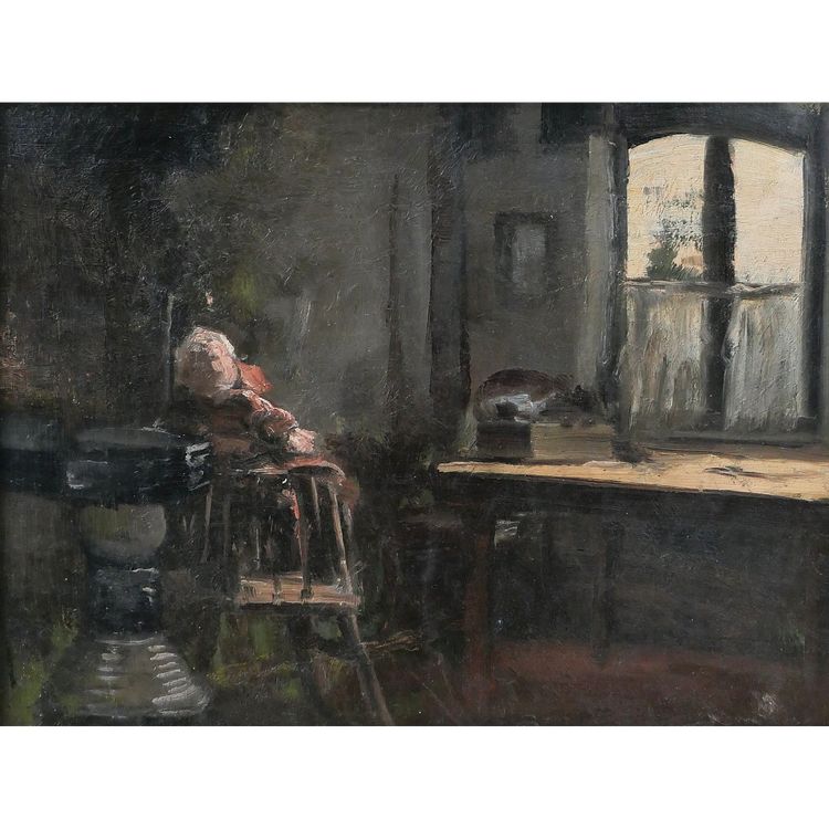 Joseph François 1851-1940 Intérieur de maison à la poupée, tableau, impressionnisme, Belgique