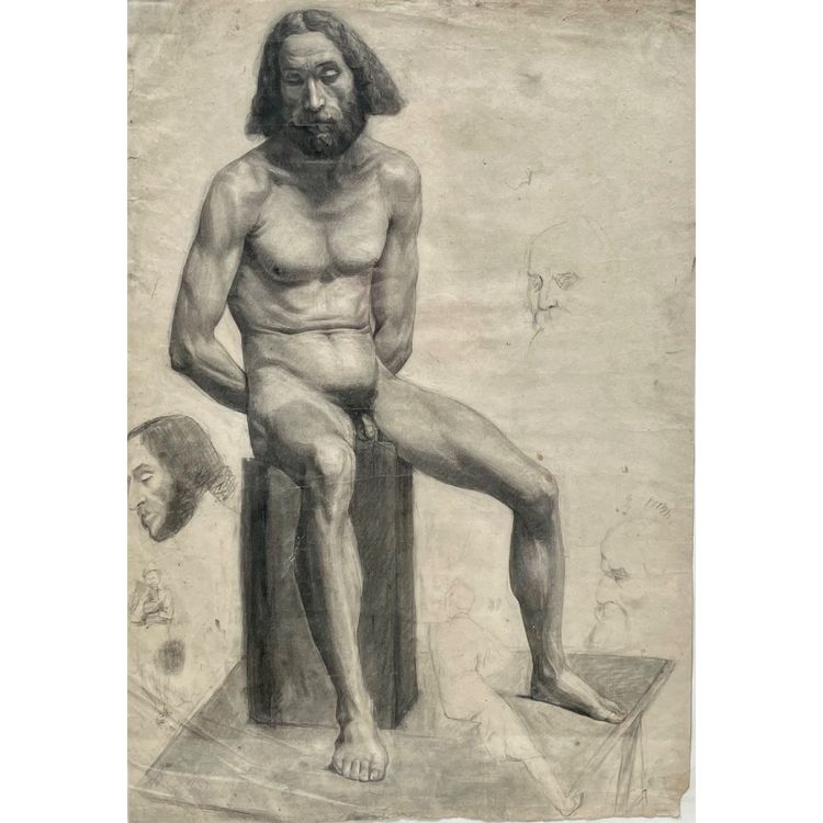 19th century academy, seated naked man