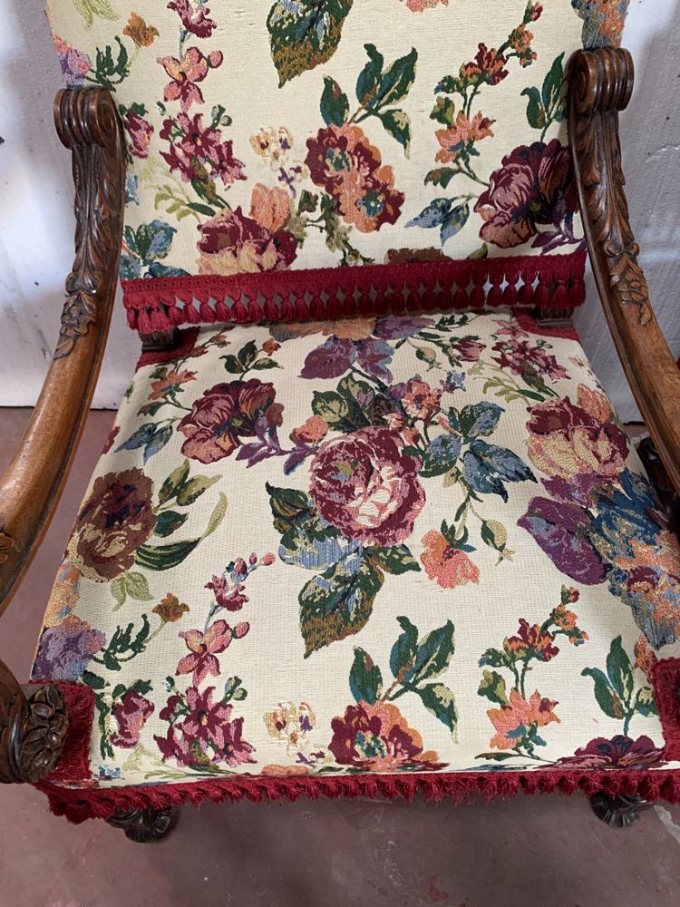 Pair of Renaissance style armchairs in solid walnut, 19th century