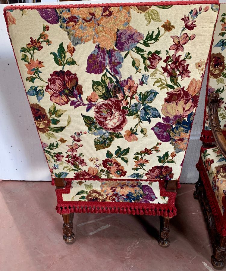 Pair of Renaissance style armchairs in solid walnut, 19th century