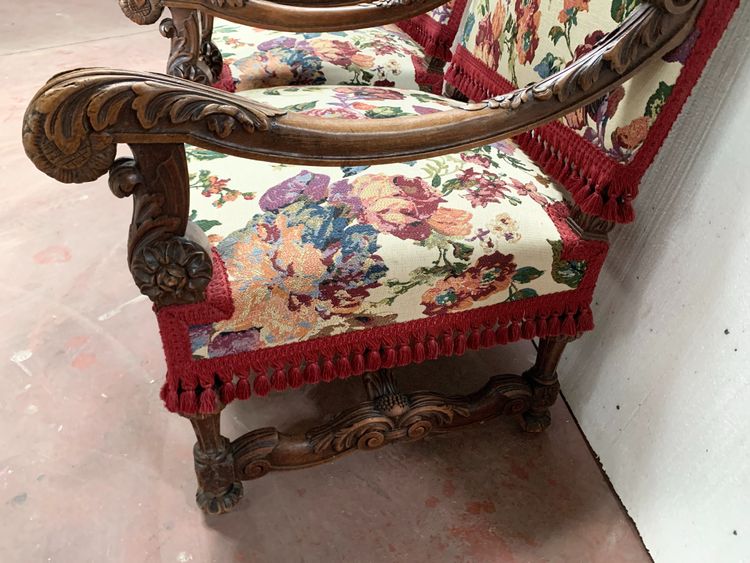 Pair of Renaissance style armchairs in solid walnut, 19th century